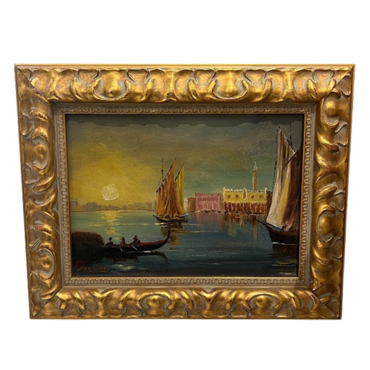 Signed Oil on Board of Colorful Sunrise in Venice (#240913)