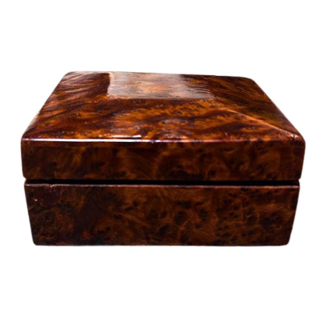 Wooden box with a glossy finish on a white background