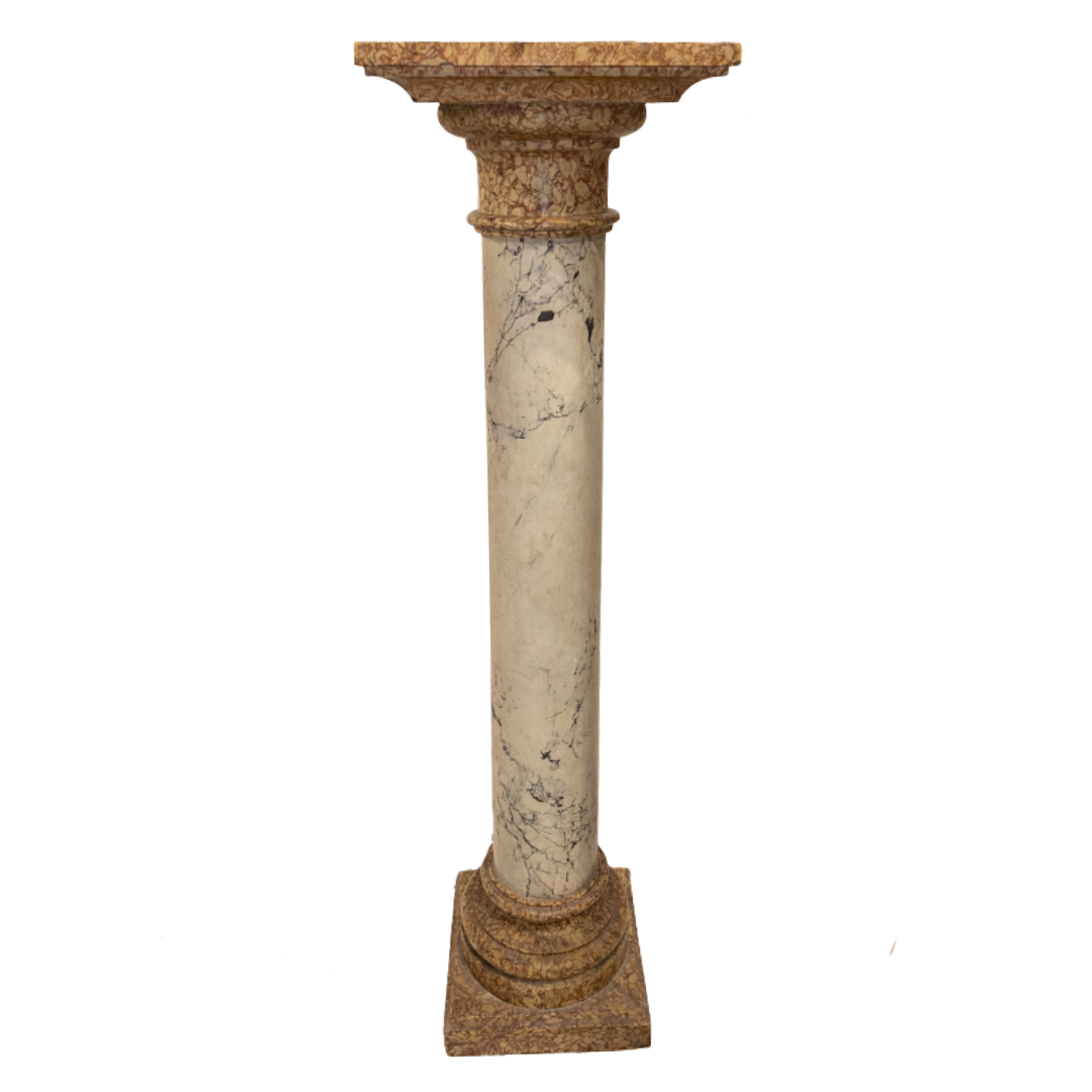 Decorative marble column with a stone top on a white background