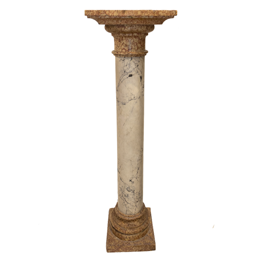 Decorative marble column with a stone top on a white background
