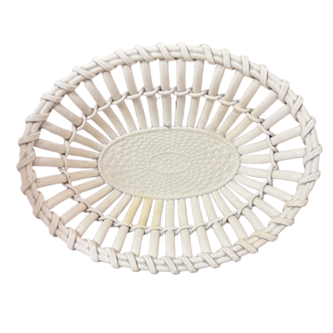 8" x 6.25" Oval Continental Creamware Basket Circa 1860 (#16552)