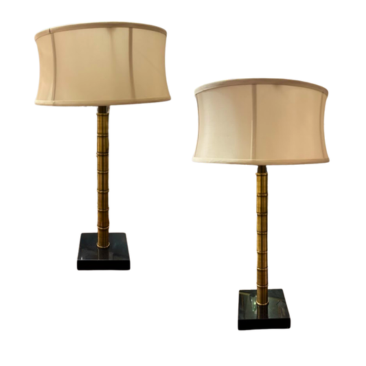 Pair Vintage Brass Faux Bamboo Lamps