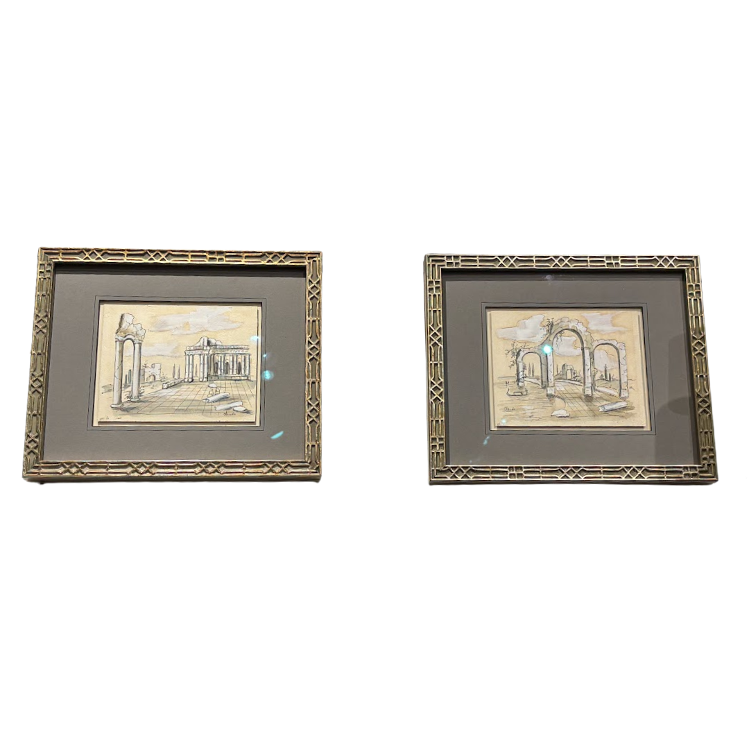 pair watercolors of architecture 