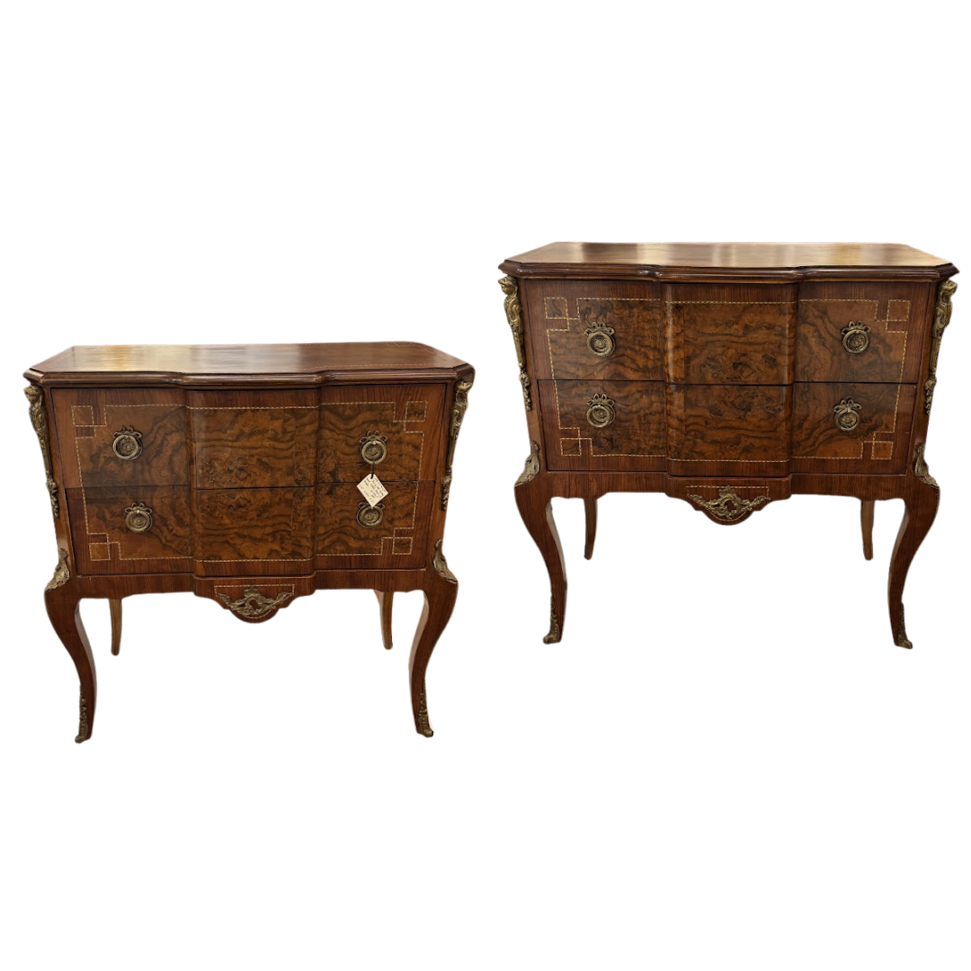 Pair of Mid Century French Inlaid Chests with Ormolu
