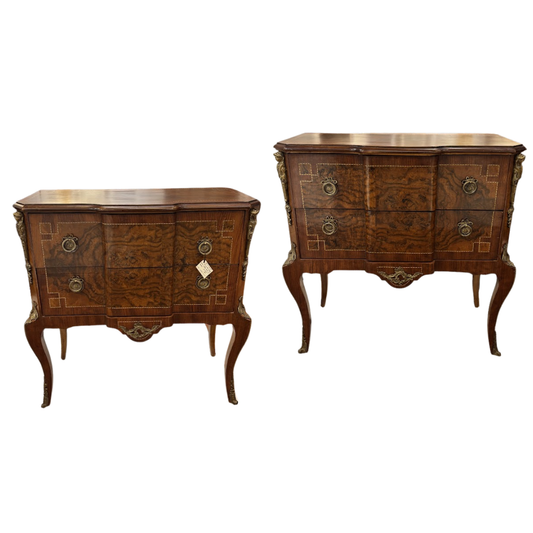 Pair of Mid Century French Inlaid Chests with Ormolu