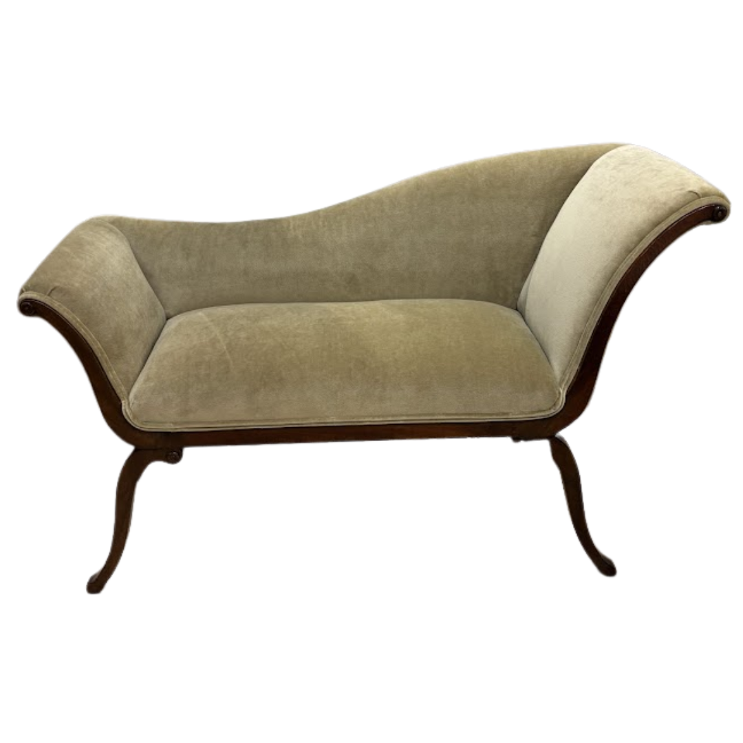 Late 19th Century Mahogany Settee Recovered in Cotton Baker Fabric
