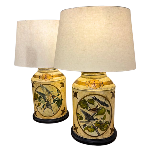 Pair Tole Tea Canister Lamps with Shades