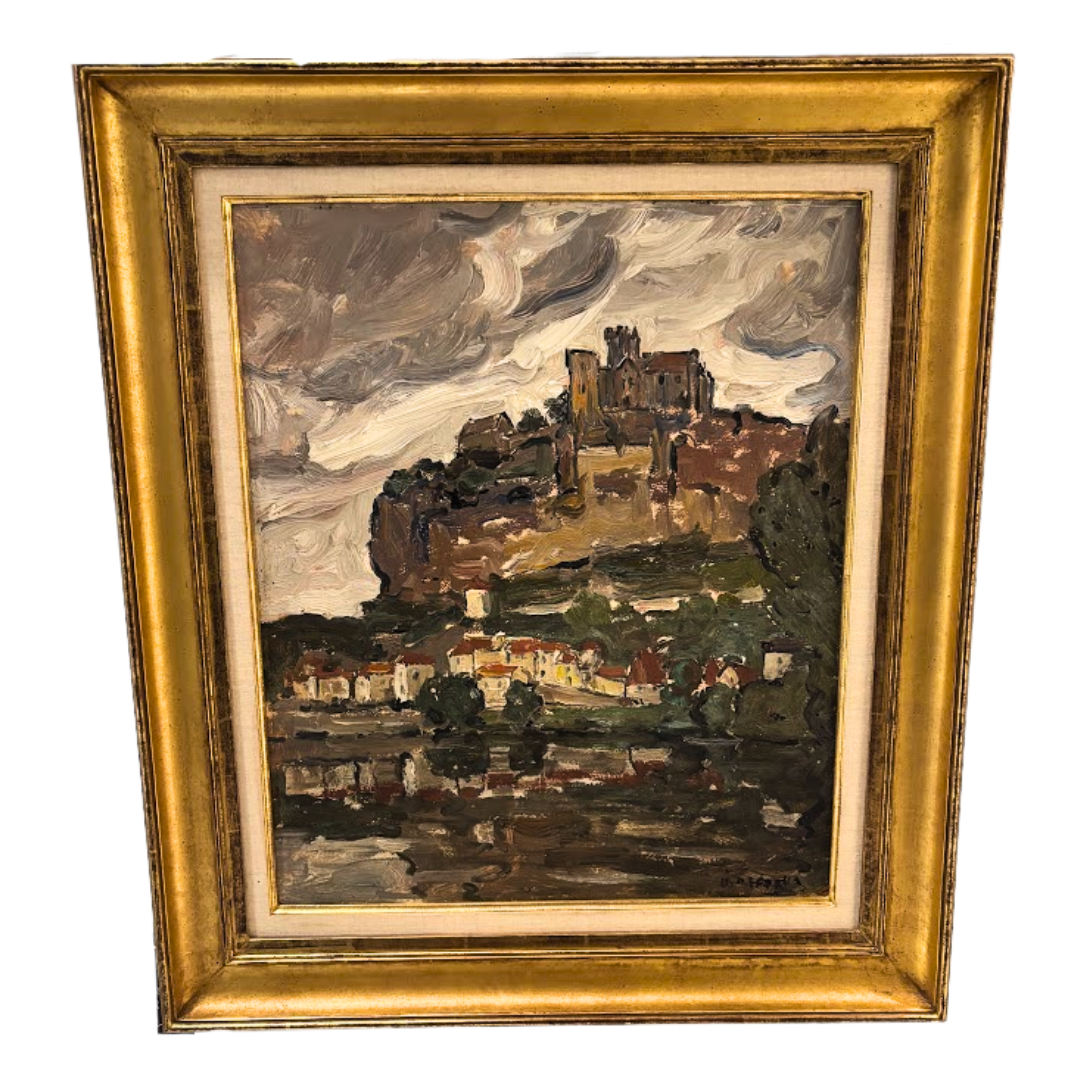 Signed Oil on Board "Village un Boudreaux" Circa 1950s (#25055)