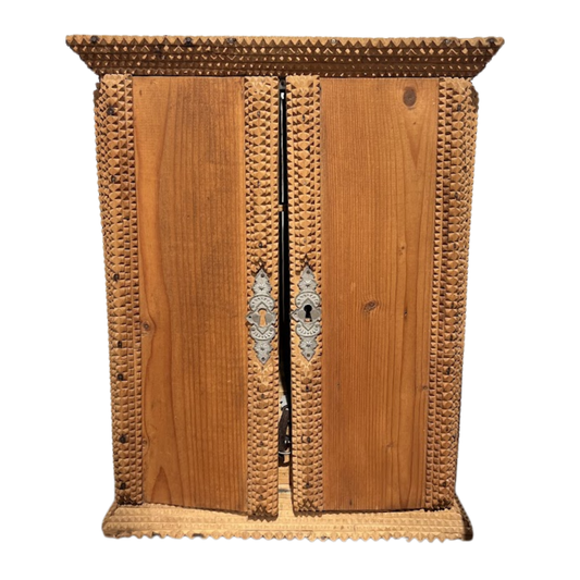 Tramp Art Tabletop Wardrobe in Pine Circa 1920