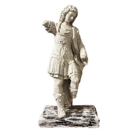 Vintage Fiberstone Sculpture of Saint Michael the Archangel After the Renaissance Period's Italian Marble