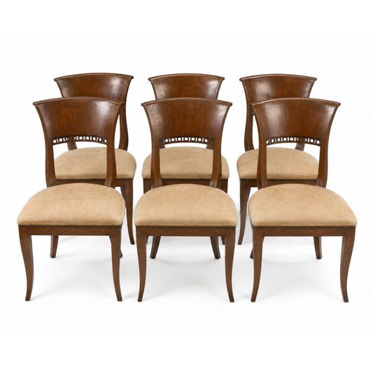 Set of Six Walnut Directoire Chairs from Venice with Doghe Method Backs, Circa 1795 (QC1018)
