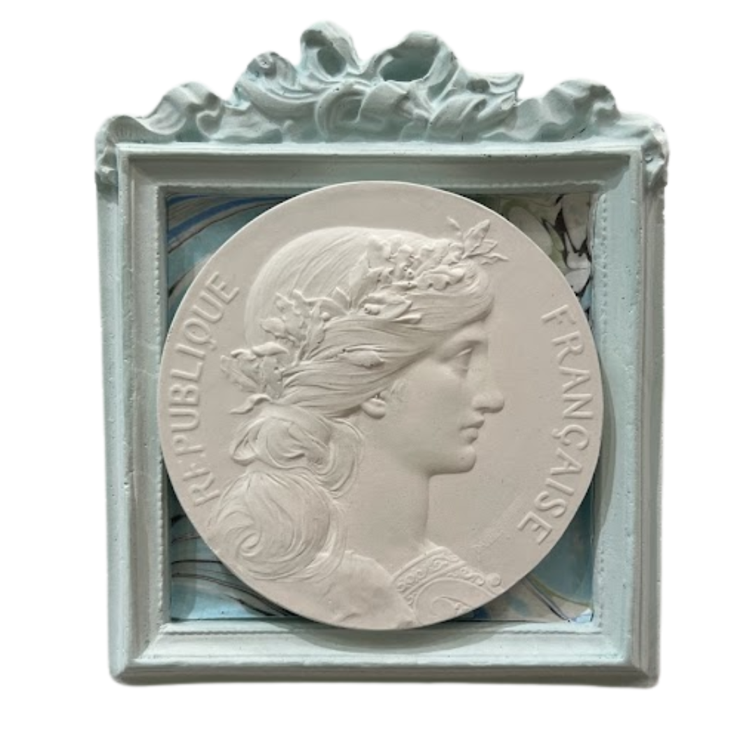 3.5" x 4.5" Handmade Intaglio in Blue Painted Frame