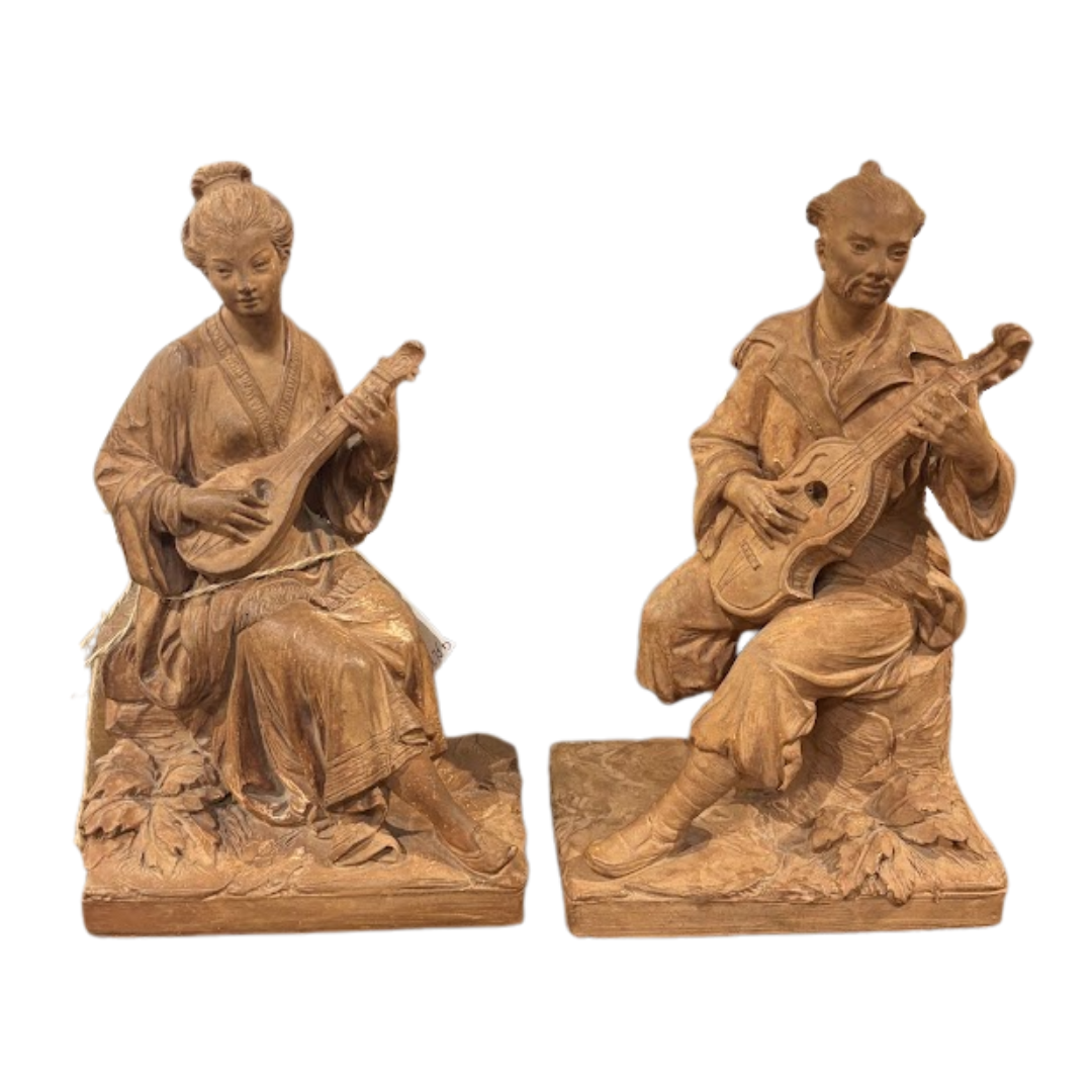 Pair Terracotta Orientalist Musician Figures