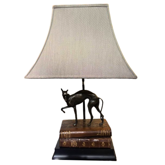 Lamp of Bronze Dog on Faux Books, Shade Included