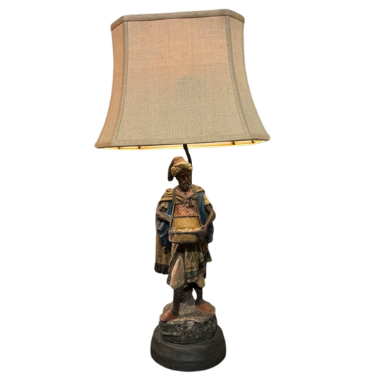 Antique Terracotta Lamp of Market Vendor, Shade Included