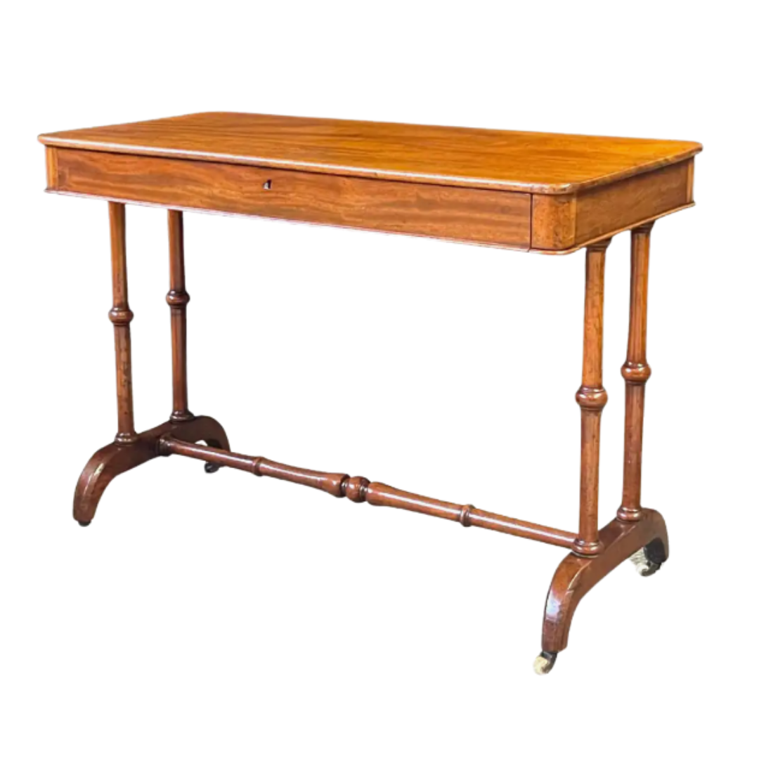 Antique English Mahogany Trestle Writing Table by T.H. Filmer & Sons, London