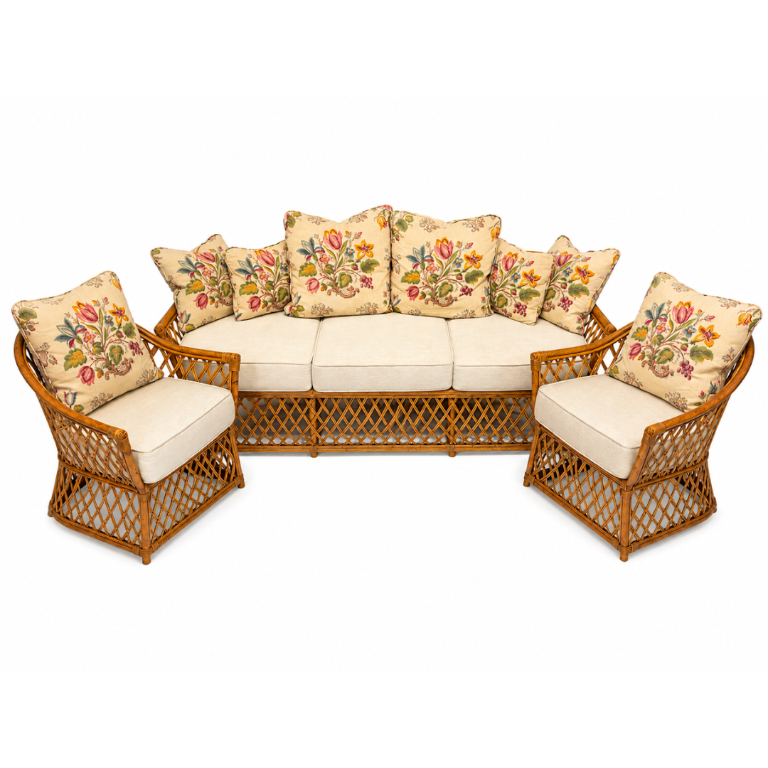 Vintage 1960's Three Piece Rattan and Chair Set (Item 731)