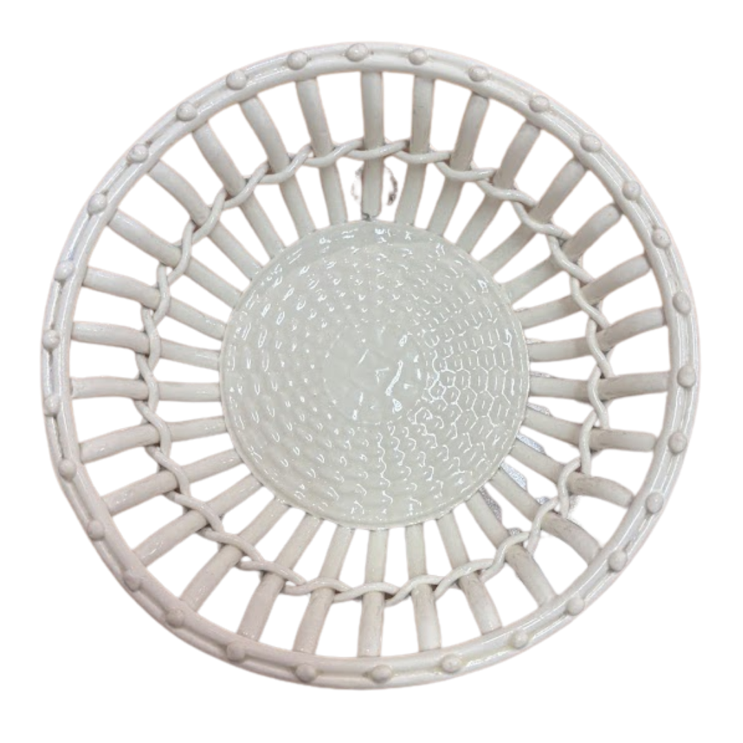 7" Creamware Twig Basket Circa 1860 (#16658)