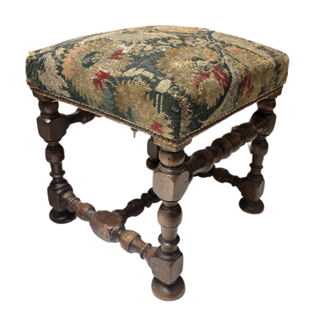 French Walnut Louis XIII Stool, Fabric as Found (QC1595)
