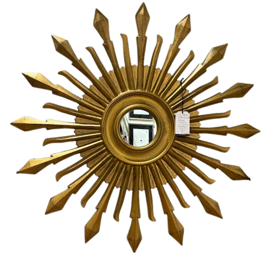 Vintage Sixteen Point Gilded Metal Starburst with 5" Mirror