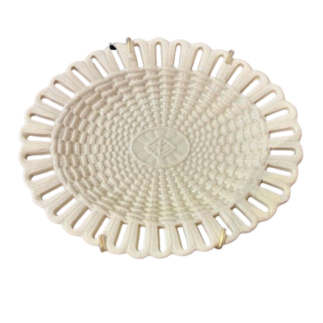 6.75" x 5.5" Creamware Reticulated Basketweave Dish Circa 1840 (#16758)