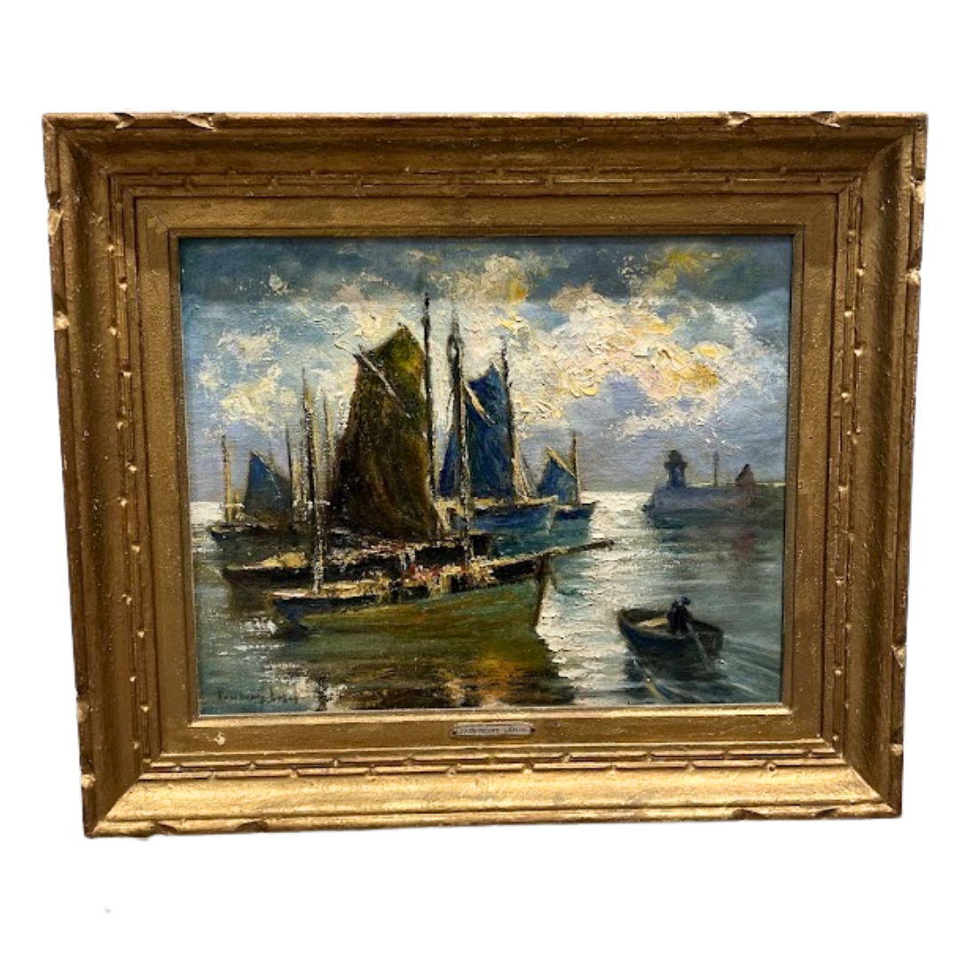 Harbor Scene in Brittany Painting Circa 1915 (MKS26101)