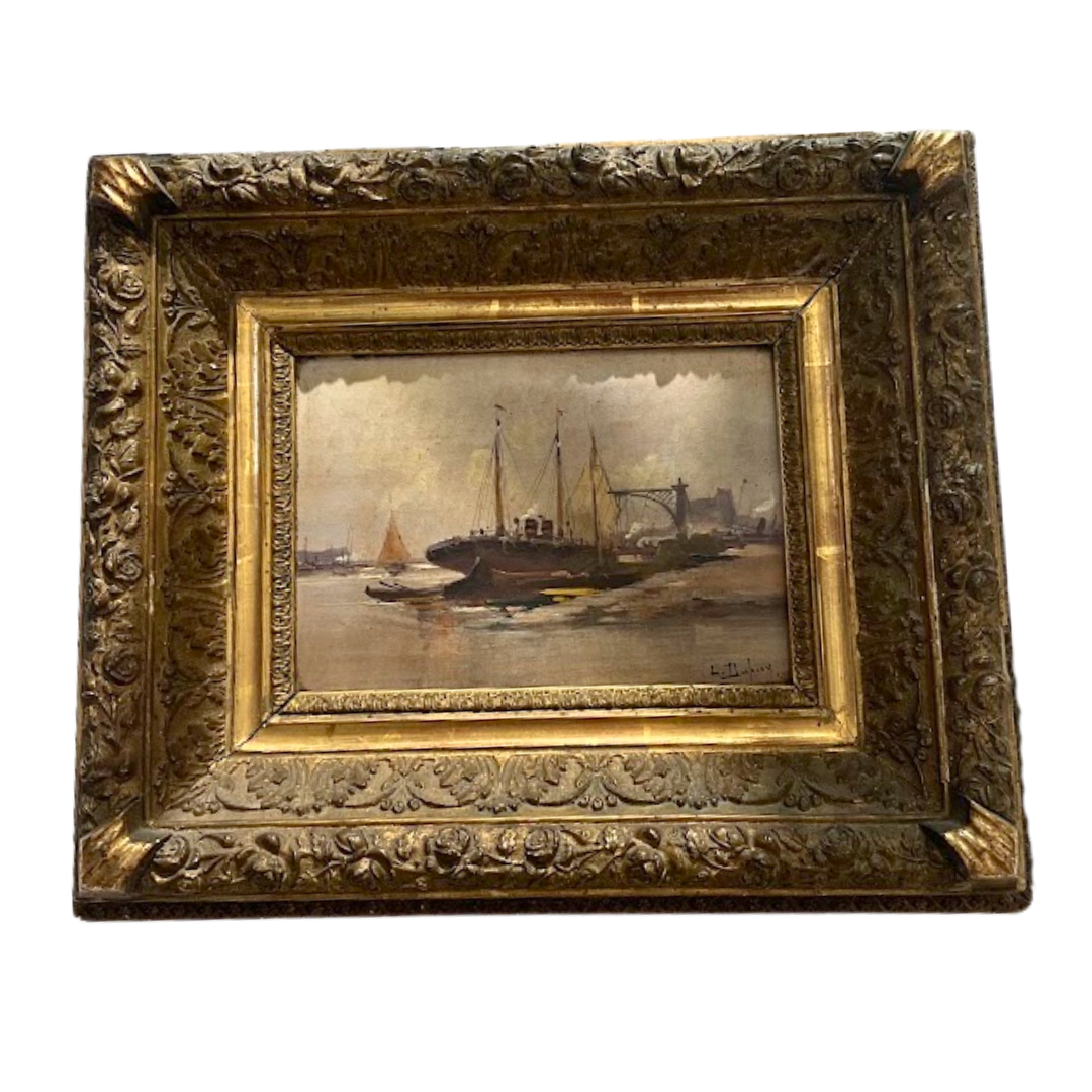 Harbor of Rouen, France Painting by Artist Très Connu, circa 1910 (MKS26109)