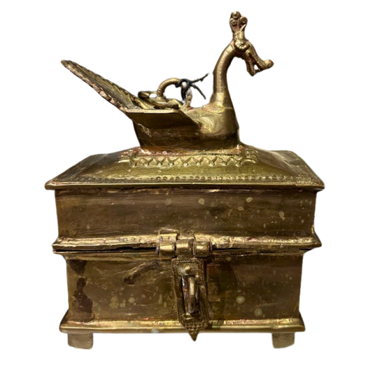 Antique Brass Box with Dragon Motif Lid