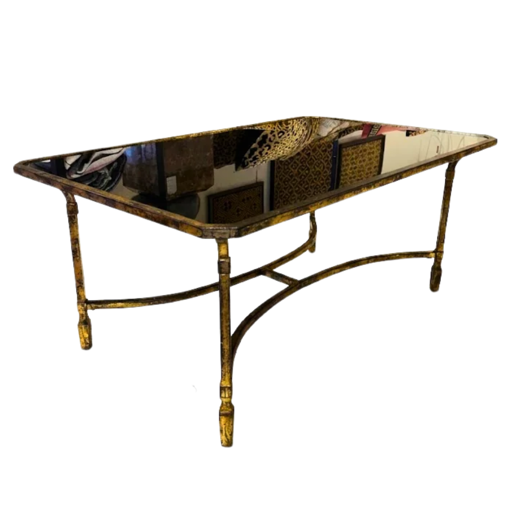 1940's French Maison Jansen Patinated Bronze and Black Glass Neoclassical Style Coffee Table
