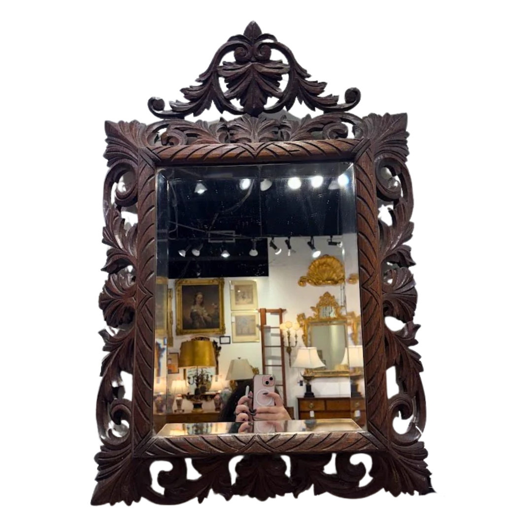 Antique European Dark Wood Wall Mirror