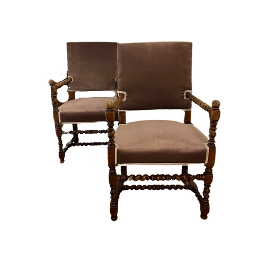 French 19th Century Pair of Arm Chairs in Lavender Velvet