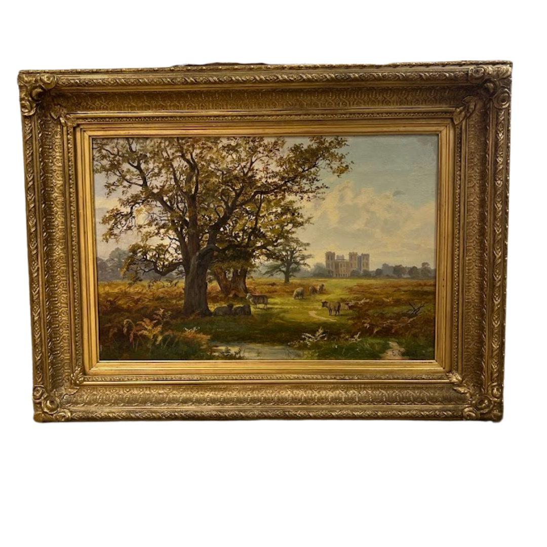 "Hardwick Hall" Antique Oil on Canvas by Enoch Crosland (UK, 1860-1938)