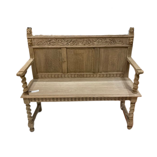 Old French Bleached Hall Bench with Barley Twist Base