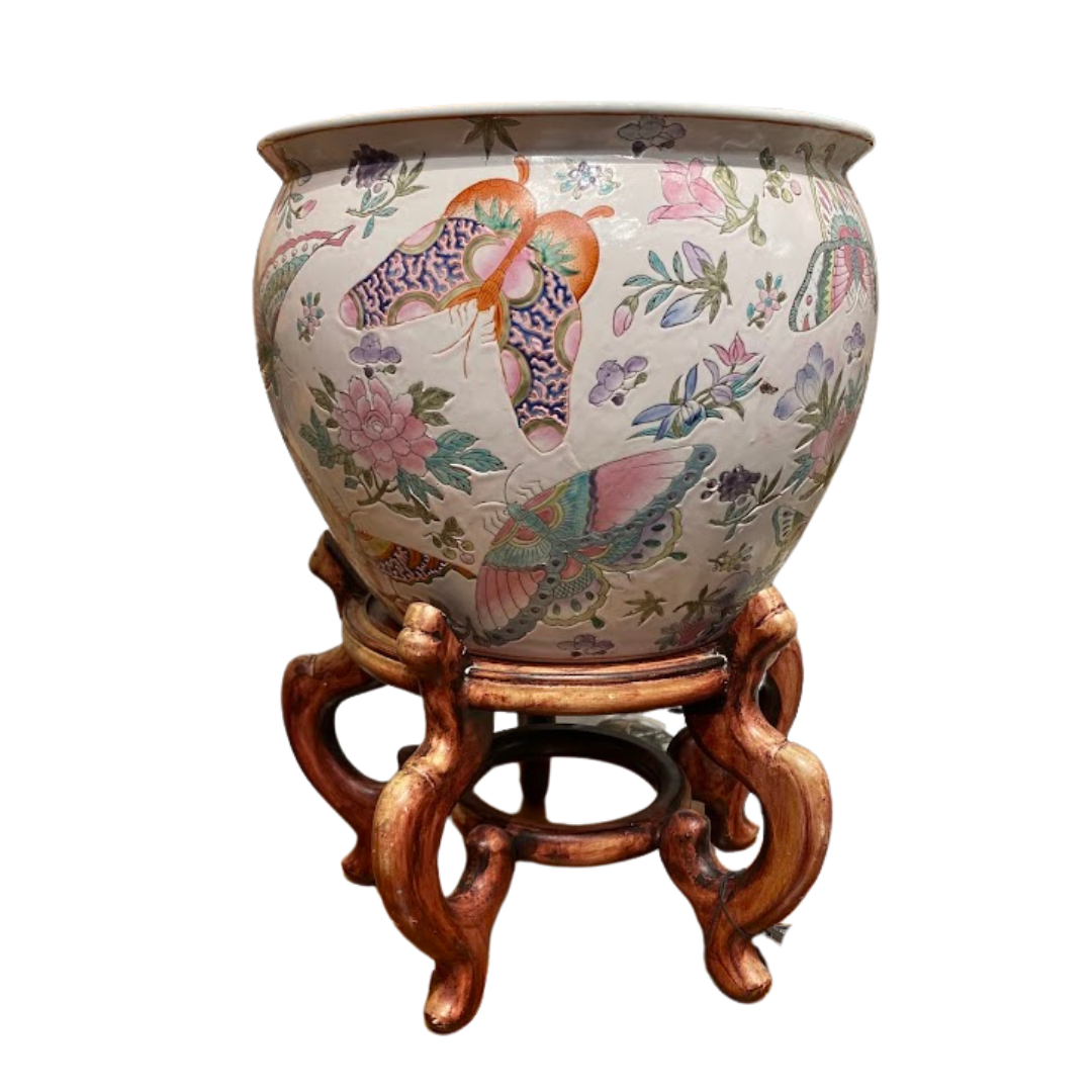 Vintage Asian Planter & Stand