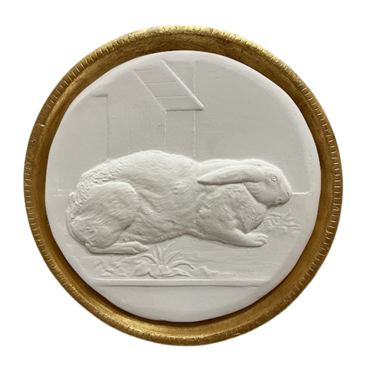 6.75" Handmade Rabbit Intaglio in Gilt Plaster Frame Cast from Antique Italian Frame