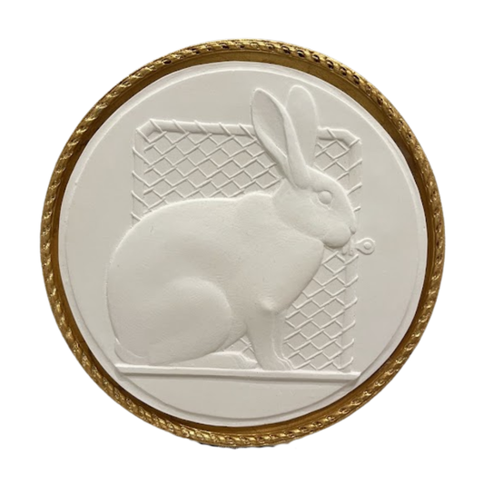 7" Handmade Rabbit Intaglio in Plaster Gilt Frame Casted from Italian Antique