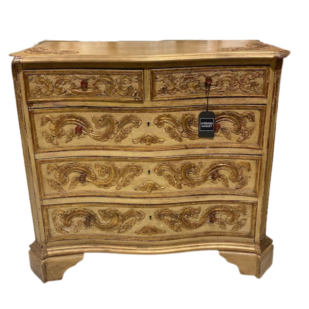 Italian Florentine Five Drawer Painted & Gilded Chest