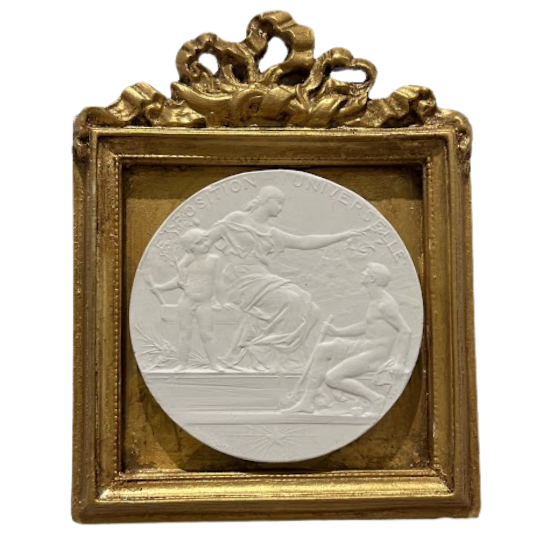 4.25" Handmade Replica of Intaglio Found Outside of Paris in Frame Cast and Gilded from Antique Frame Found in Venice