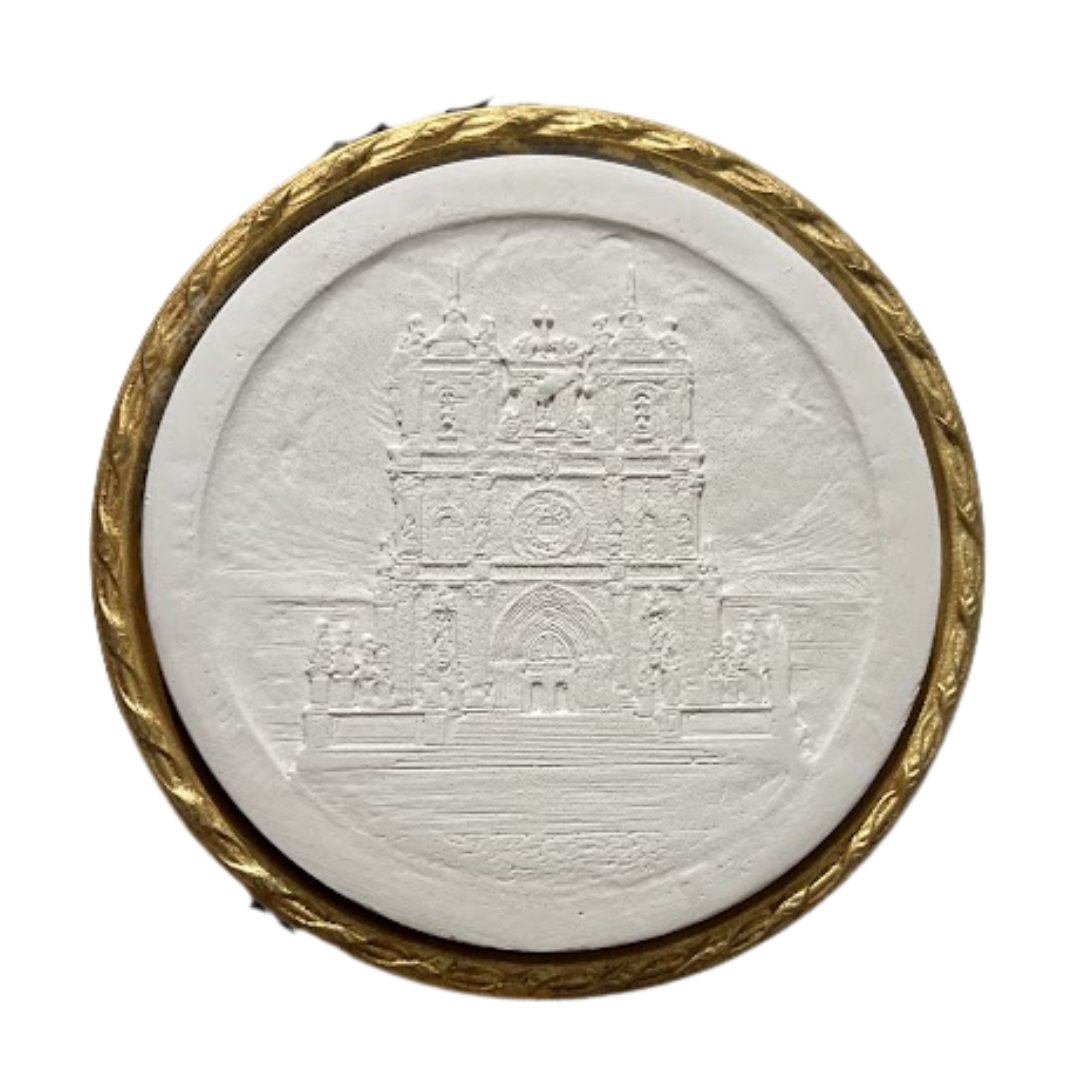 4" Handmade Intaglio Replica of Original Found in Portugal in Frame Cast and Gilded from Antique Italian Frame