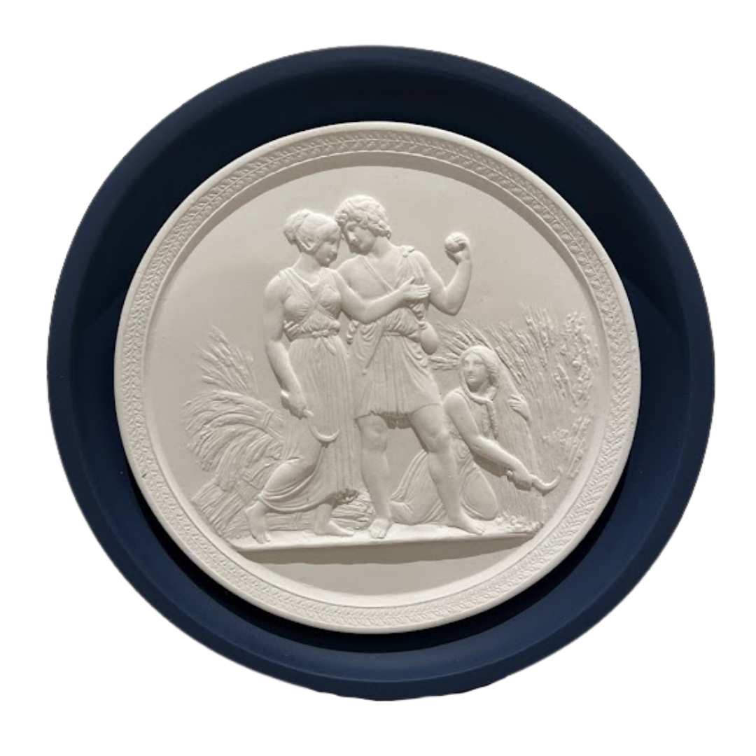 6.5" Handmade Replica Intaglio from Dutch Original in Frame Hand Cast from Italian Frame, Painted Navy