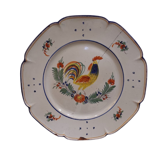 French 18th Century Faience Rooster Plate