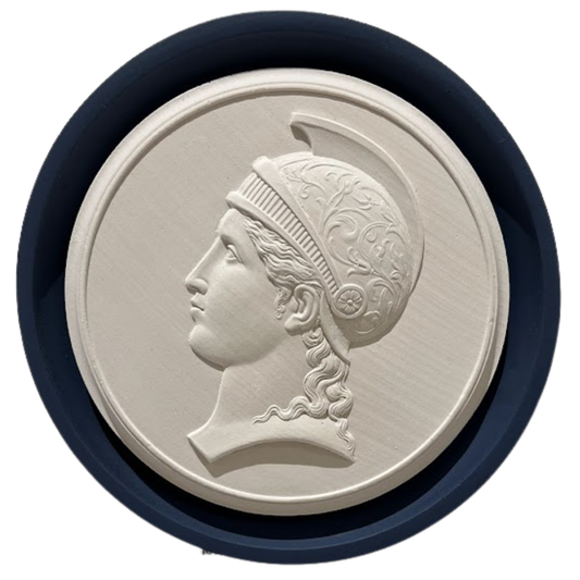 6.5" Handmade Replica Intaglio of Original Found in France in Frame Cast from Antique Italian Frame, Painted Navy