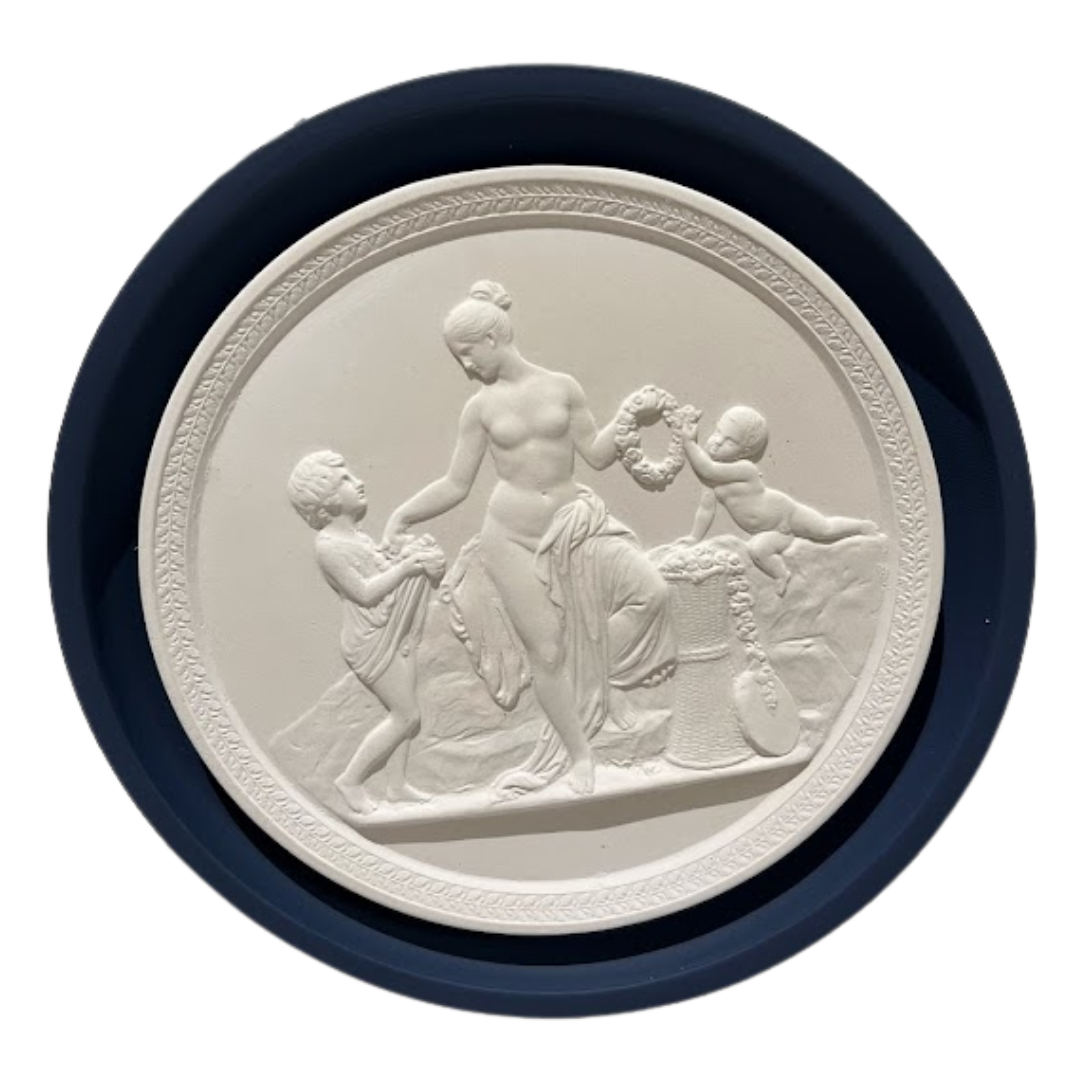 6.5" Handmade Replica Intaglio of Original Found in Netherlands in Frame Cast from Antique Italian Frame, Painted Navy