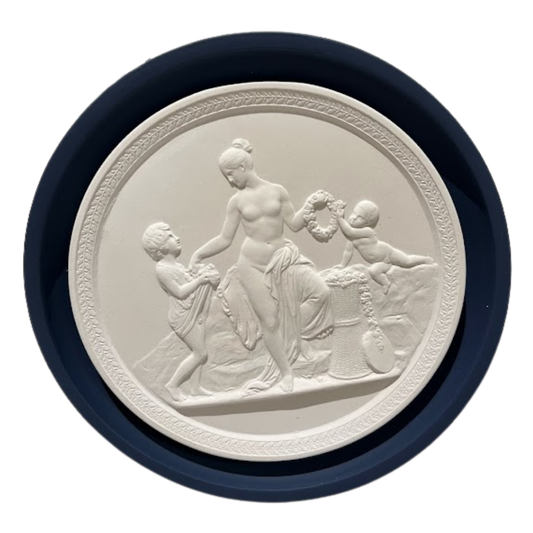 6.5" Handmade Replica Intaglio of Original Found in Netherlands in Frame Cast from Antique Italian Frame, Painted Navy