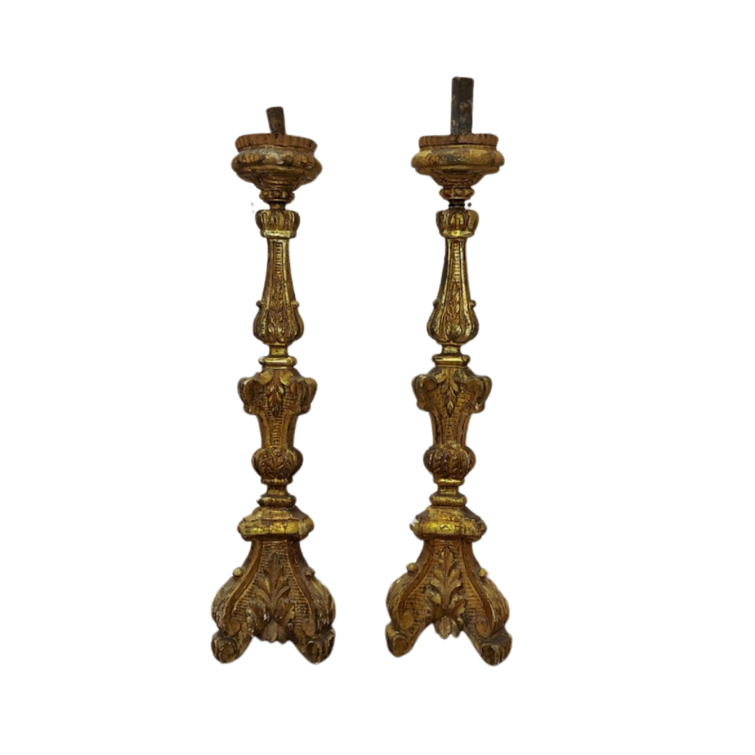 Pair of Italian 18th Century Gilded Alter Sticks