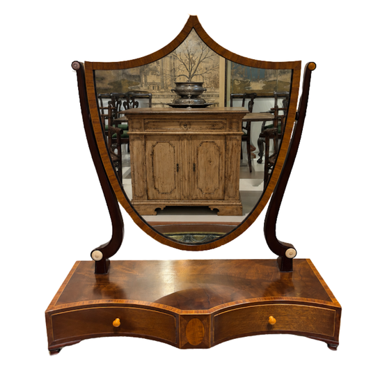 Hepplewhite Gentleman's Shield Design Dressing Mirror in Mahogany on Mahogany Inlay