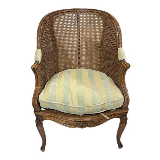 Louis XV Style French Bergere Armchair with Front and Rear Caning