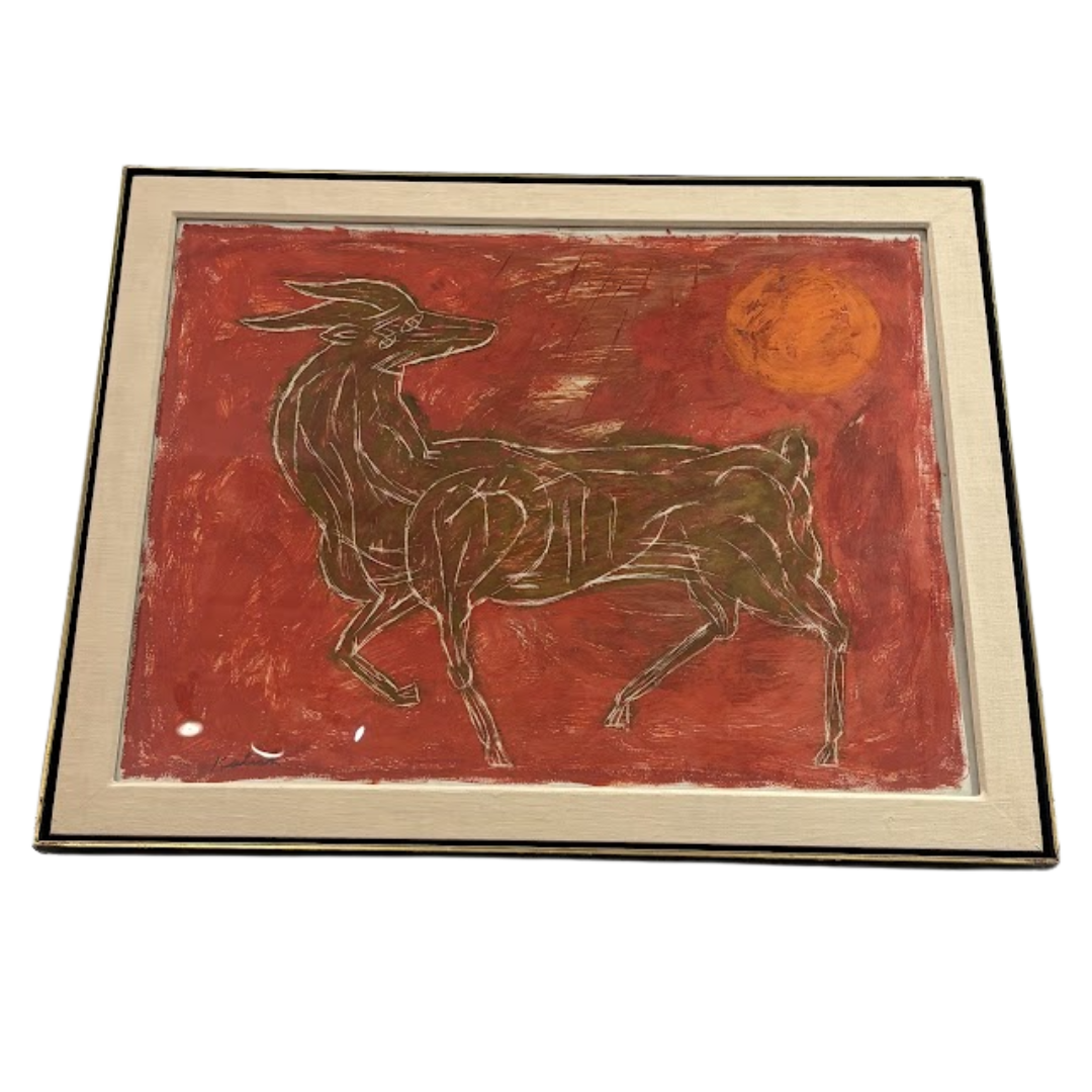 "Goat" by Lionel Kalish (American, 1933-2022) Gouache on Paper, Signed