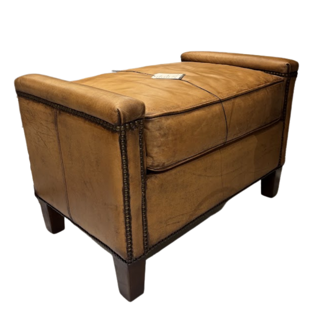 Leather Ottoman with Nail Head Trim