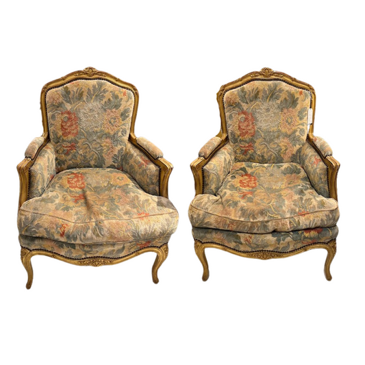 Pair of French 19th Century Giltwood Bergères